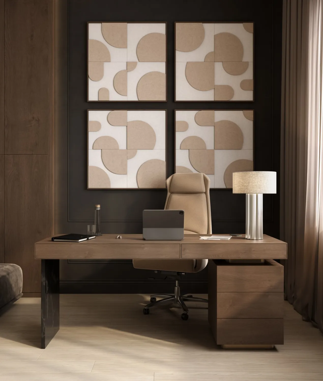 Wandpaneel Luna beige/brown 40x40cm set van 4