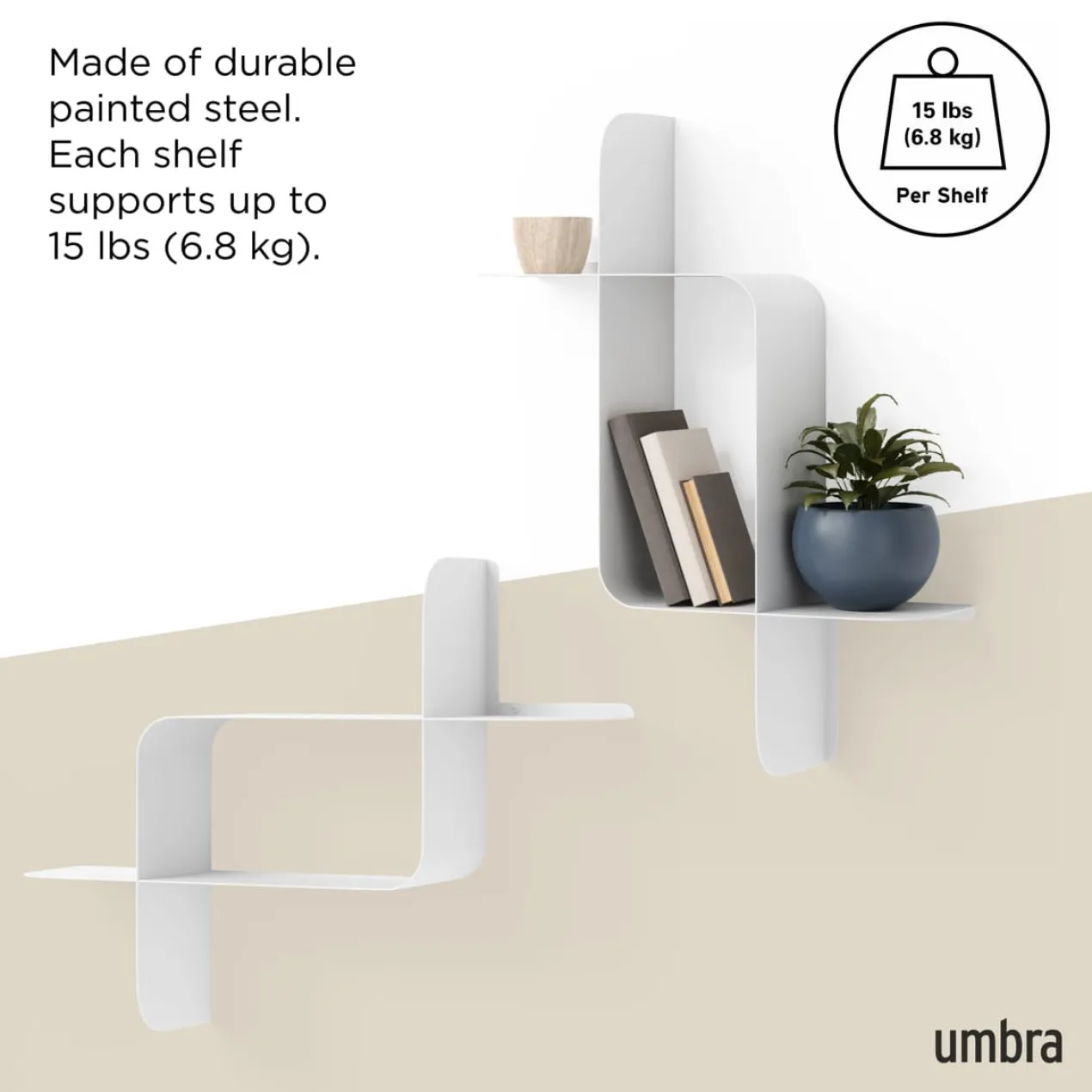 Wandplank Montage metaal wit - set van 2