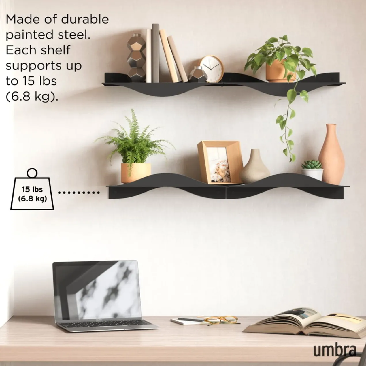 Wandplank Surf zwart - set van 2