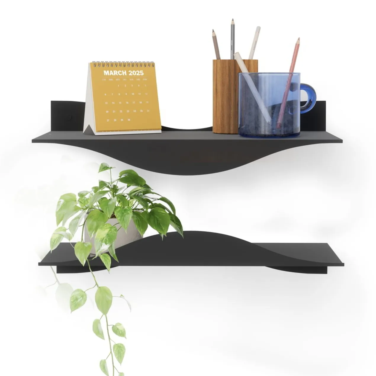 Wandplank Surf zwart - set van 2