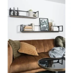 Wandplank Vintage zwart mangohout groot – set van 3