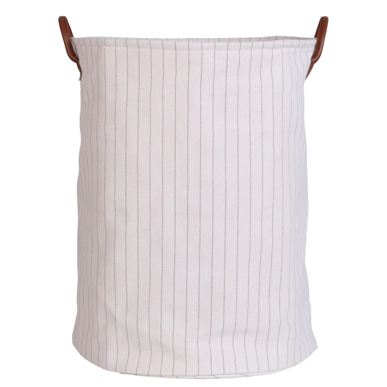Wasmand leren hengsels stripe beige/naturel Ø42 cm