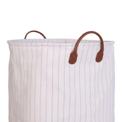 Wasmand leren hengsels stripe beige/naturel Ø42 cm