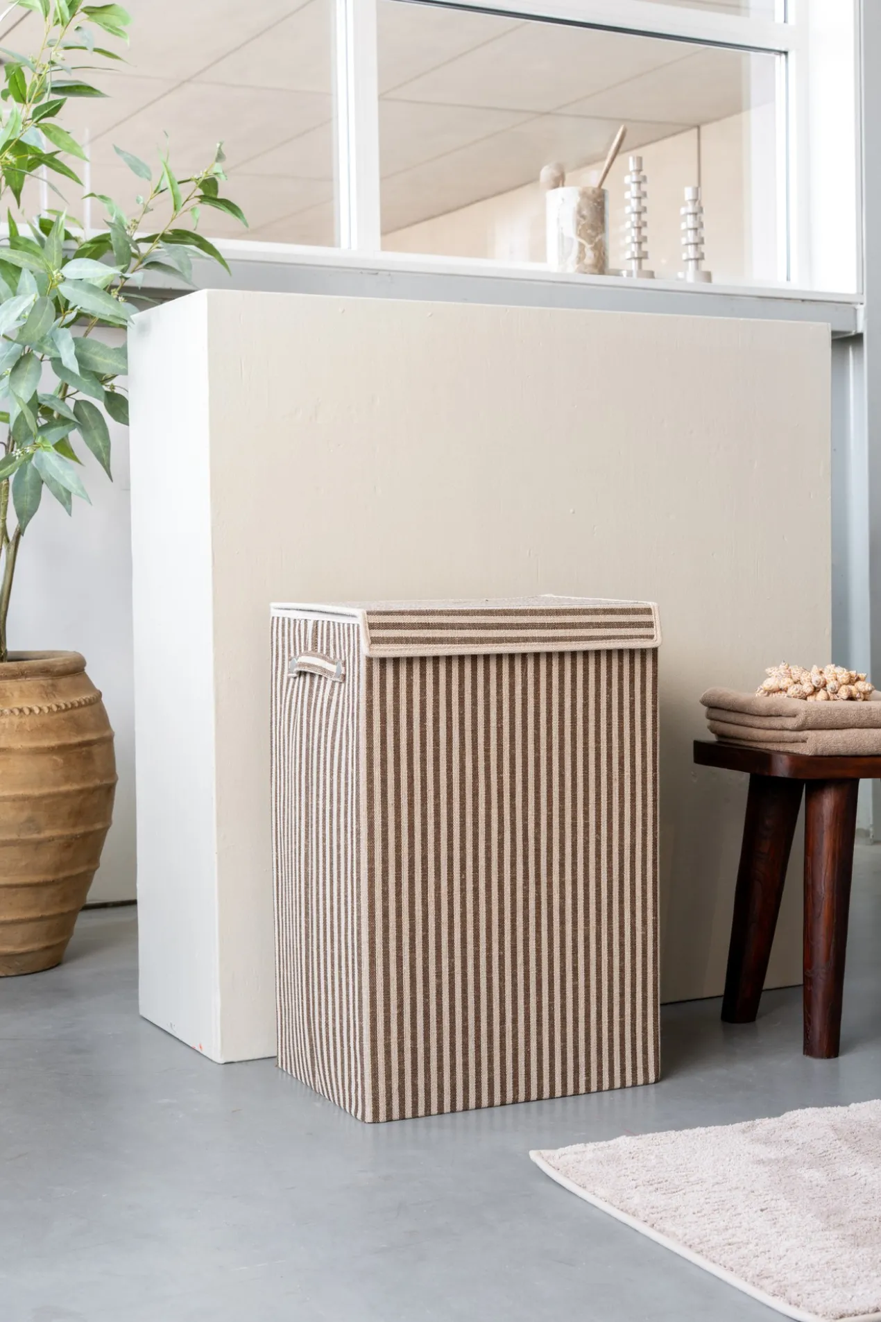 Wasmand rechthoek stripe brown