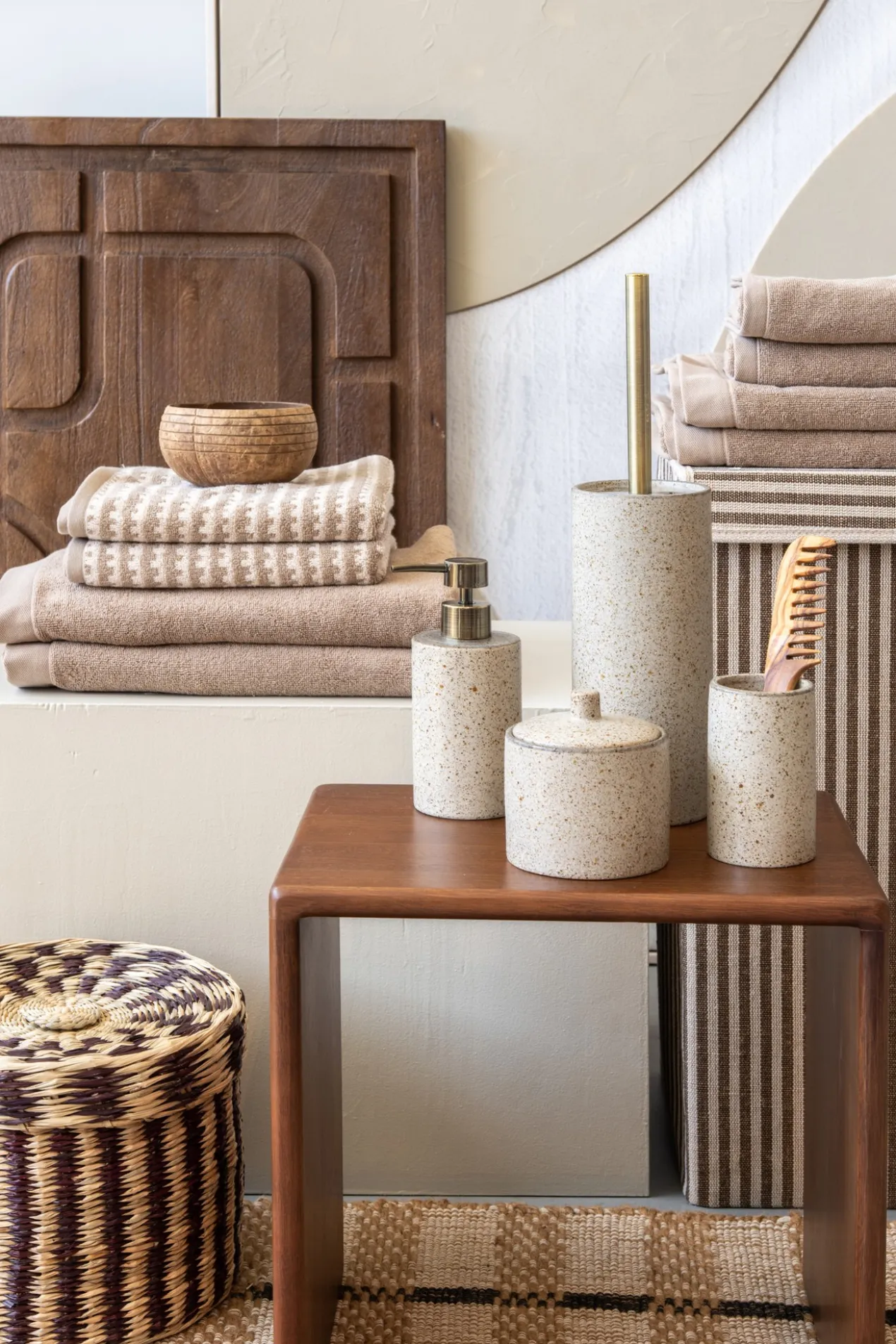Wasmand rechthoek stripe brown