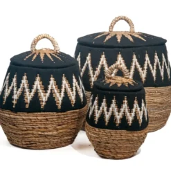 Waterhyacint mand Tali met deksel zwart/naturel Small