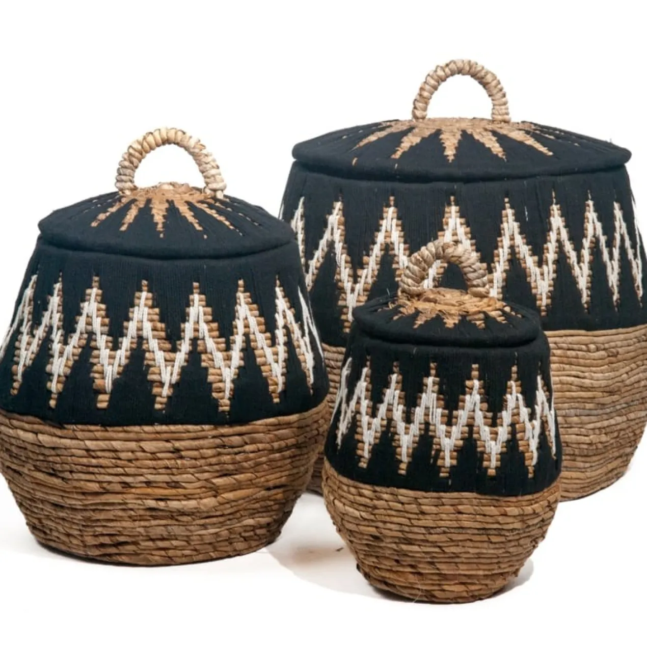 Waterhyacint mand Tali met deksel zwart/naturel Small