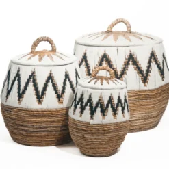 Waterhyacint mand Tali met deksel wit/naturel Medium