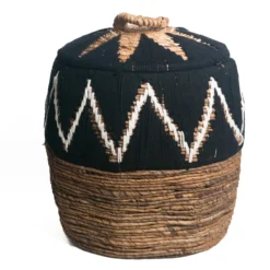 Waterhyacint mand Tali met deksel zwart/naturel Medium