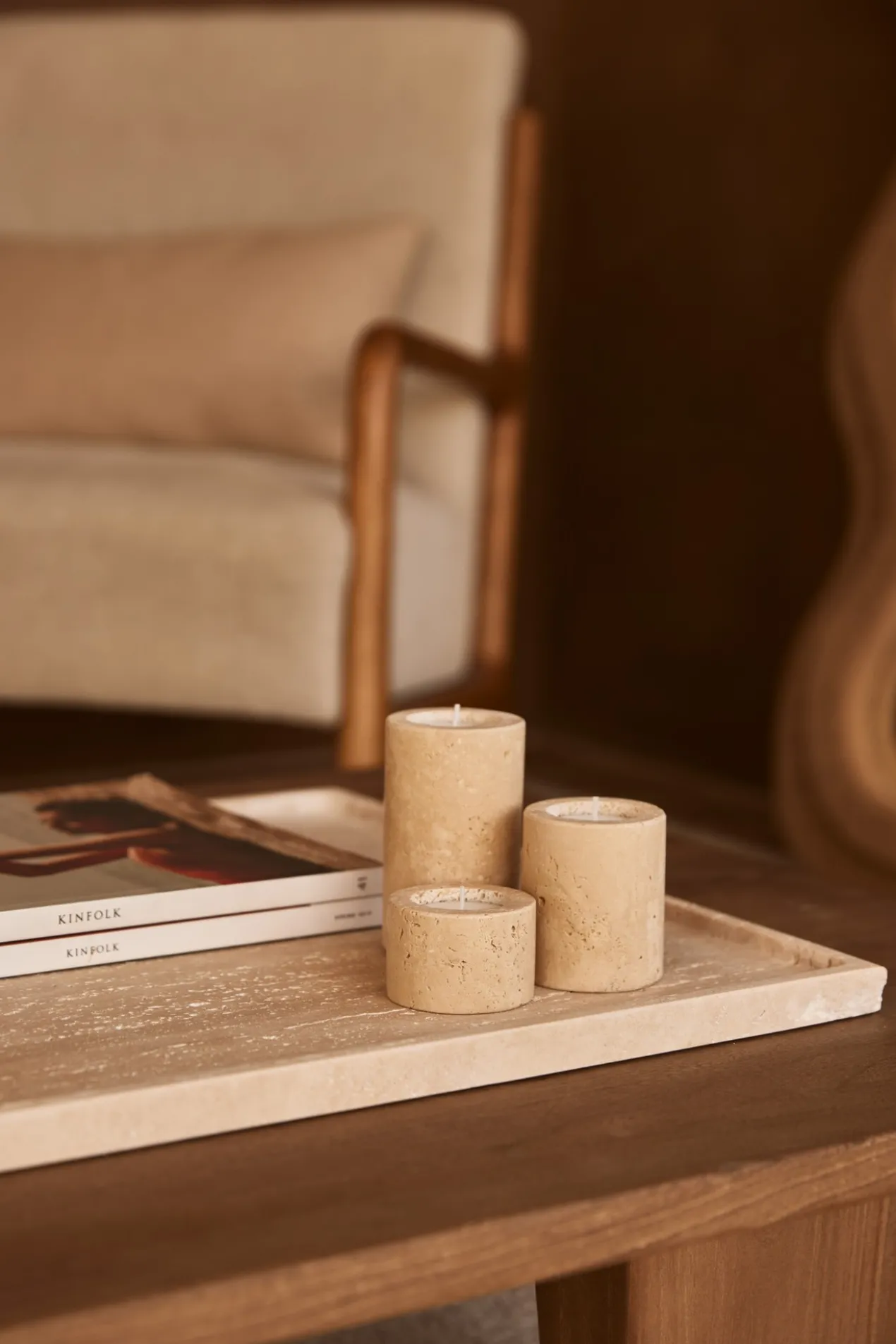 Waxinelichthouder cilinder Travertine M 6x7cm