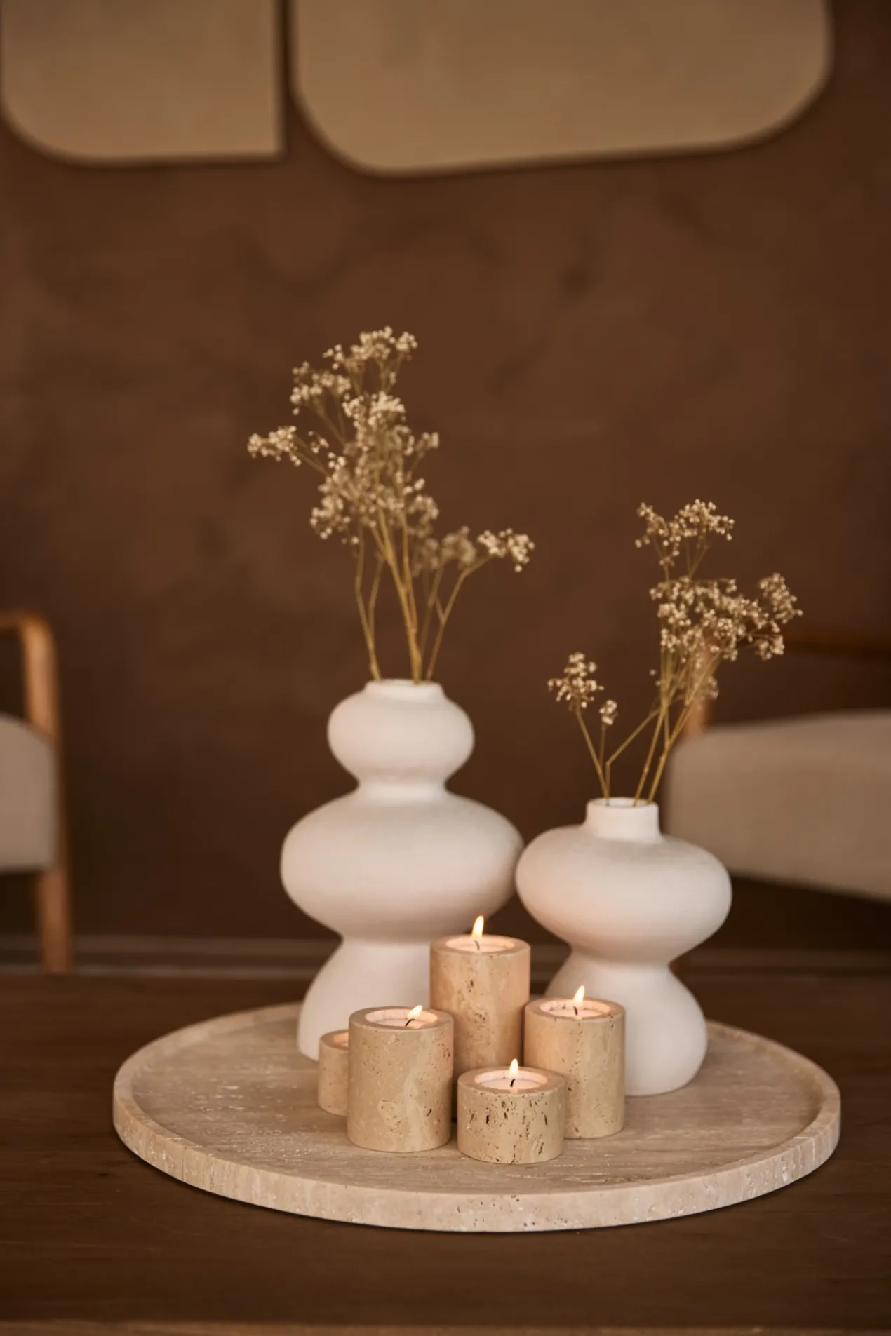 Waxinelichthouder cilinder Travertine S 6x4cm