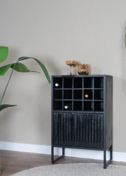 Wijnkast Loek 90 x 55 cm - Zwart Mangohout