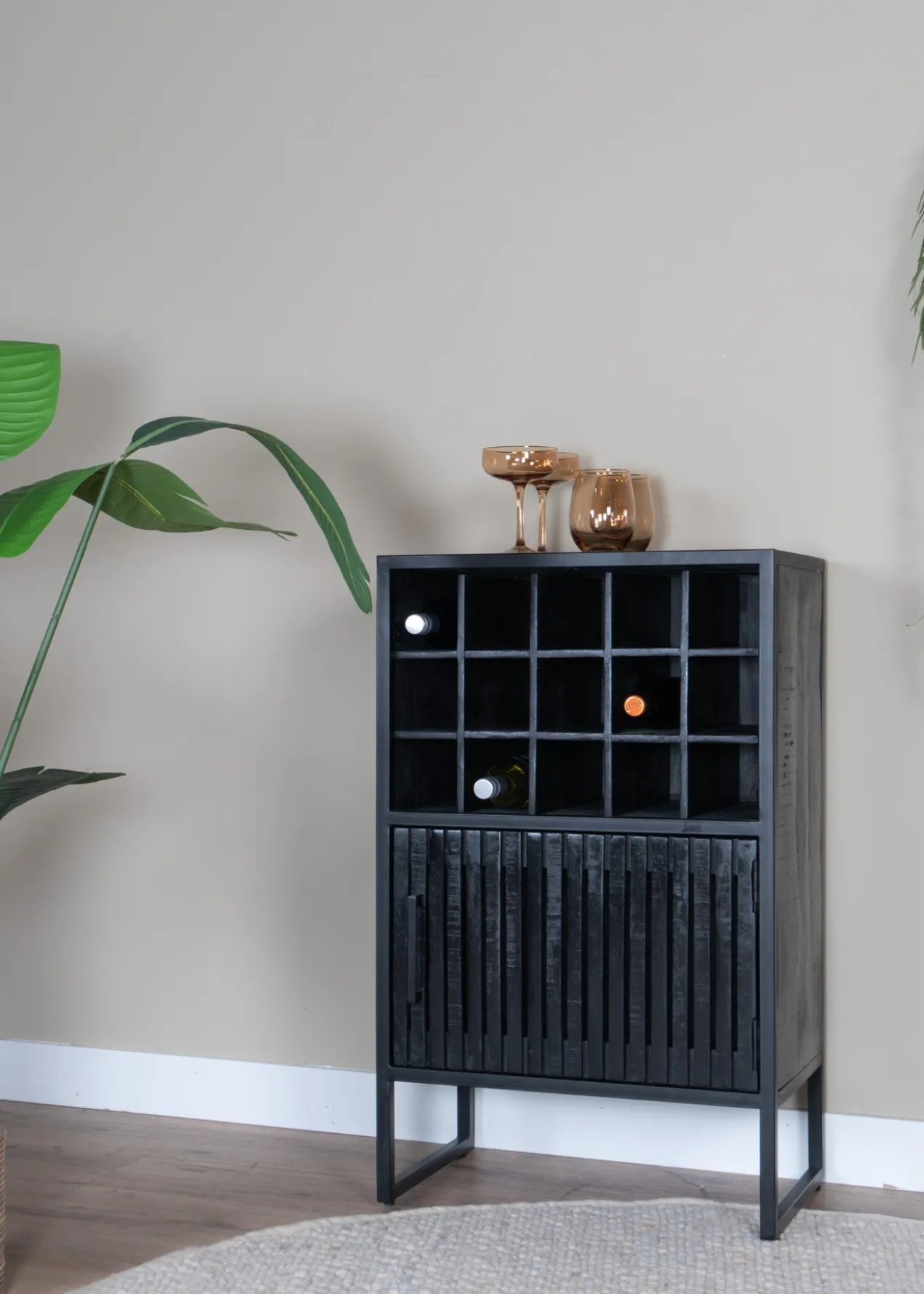 Wijnkast Loek 90 x 55 cm - Zwart Mangohout