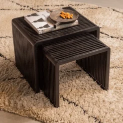 Willa bijzettafels recycled teak zwart - set van 2