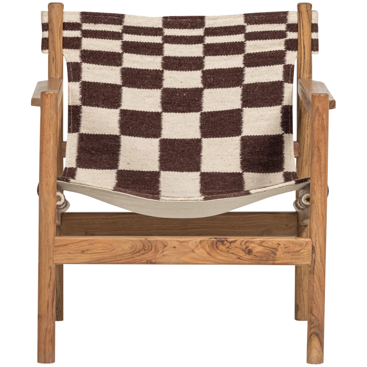 Zano fauteuil hout bruin met kelim zitting naturel