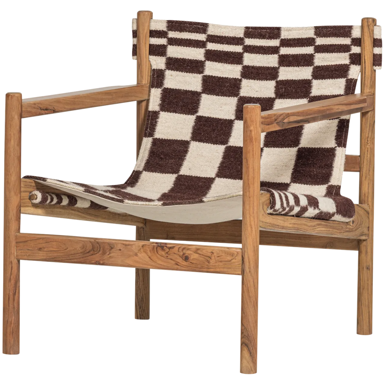 Zano fauteuil hout bruin met kelim zitting naturel