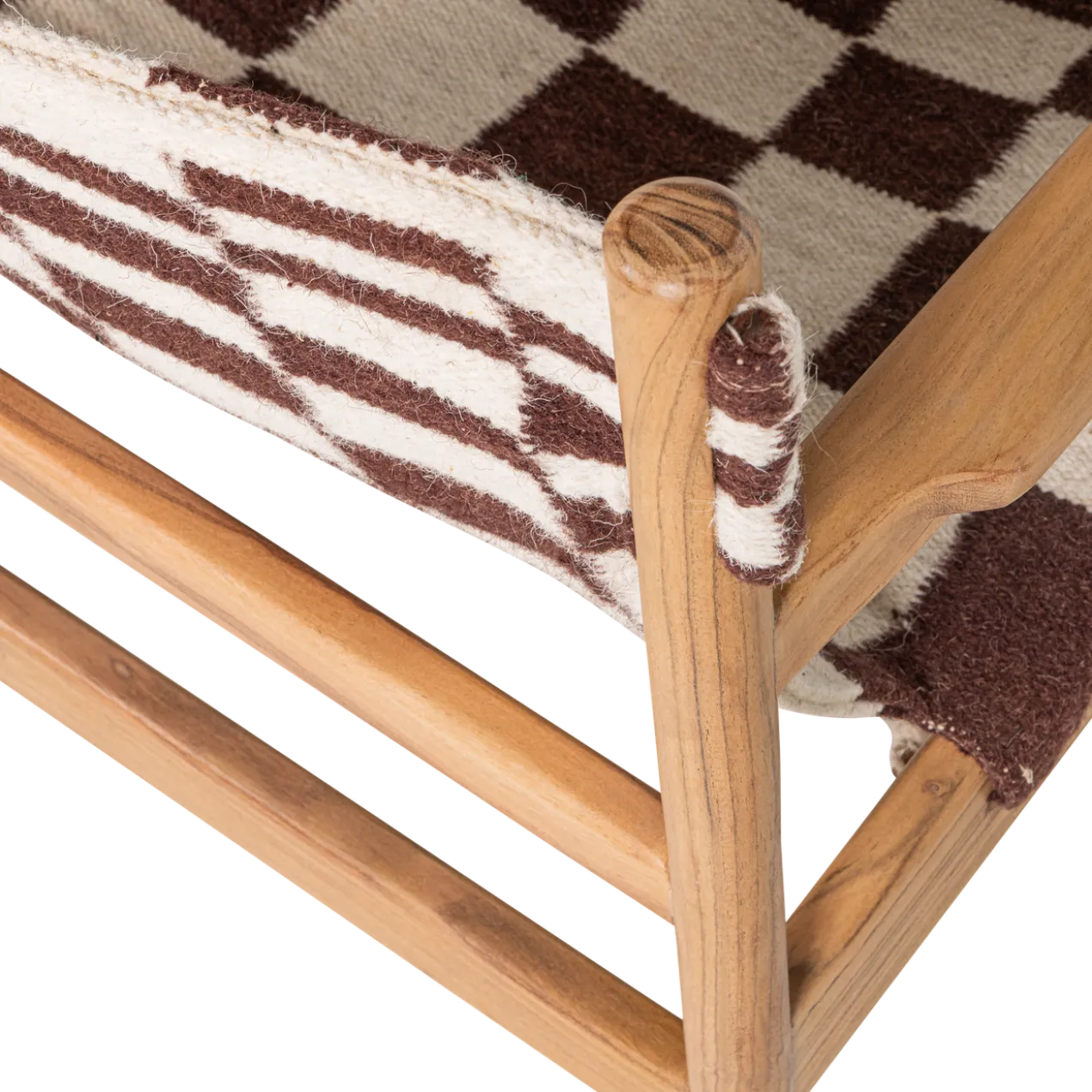 Zano fauteuil hout bruin met kelim zitting naturel