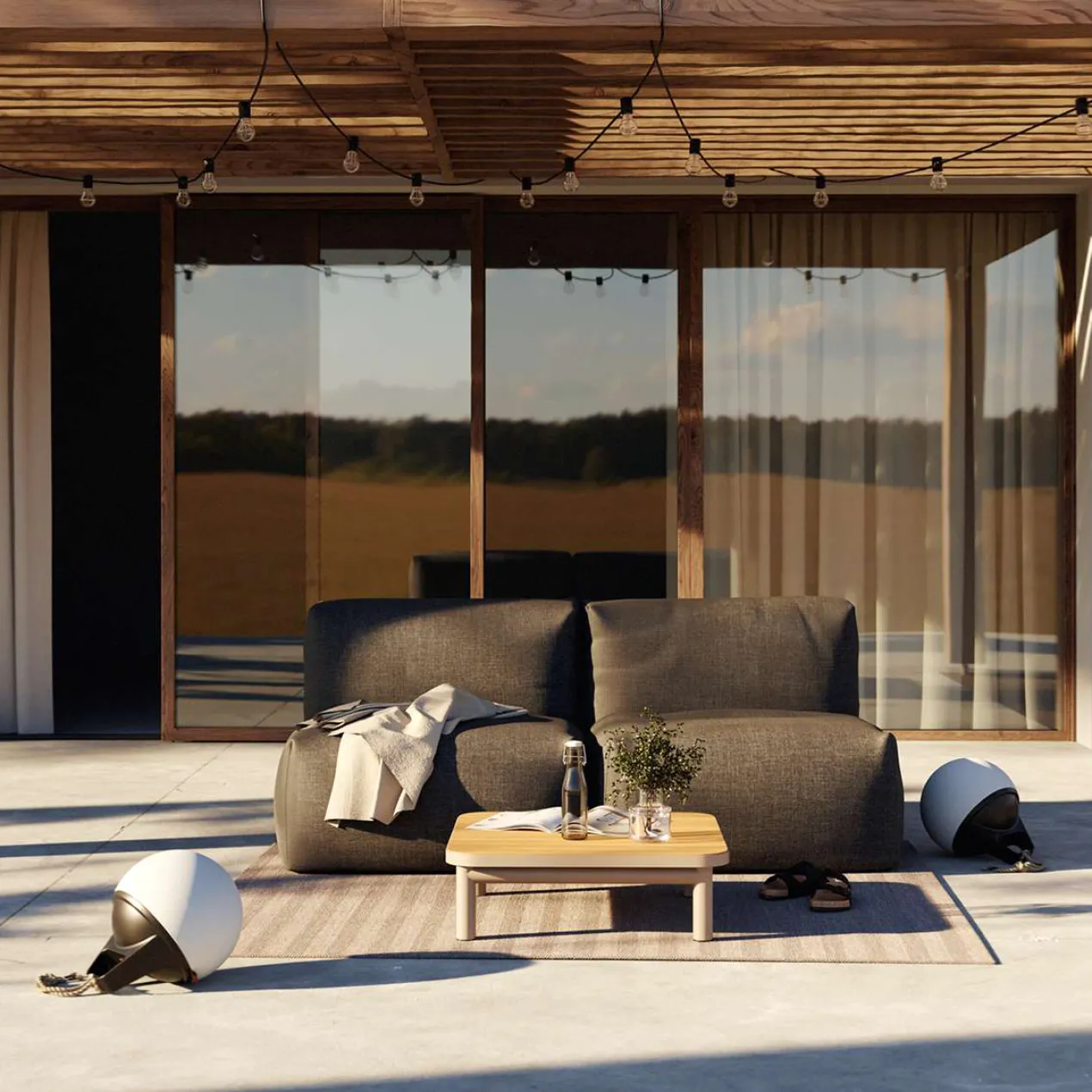 3-zitsbank Soft outdoor noir