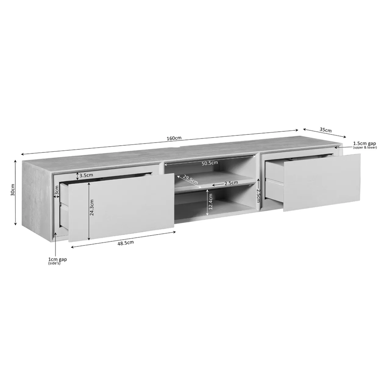 Zwevend Tv-meubel Ambi bruin 160 cm