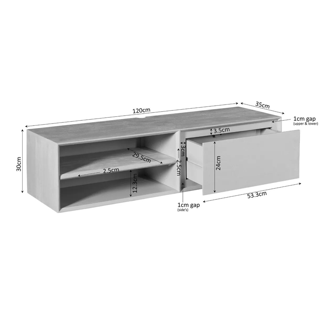 Zwevend Tv-meubel Ambi naturel 120 cm